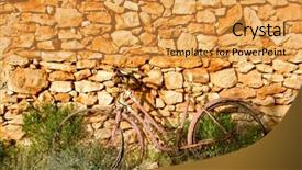  Presentation with melancholy - PPT layouts with pink triangle - aged bicycle rusty on stone background and a  colored foreground