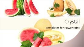  Presentation with triangle - Cool new PPT theme with pink triangle - collage set of watermelon isolated backdrop and a blonde colored foreground