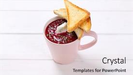  Presentation with triangle - PPT theme with pink triangle - cup of beetroot cream soup background and a  colored foreground