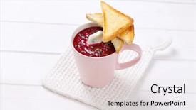  Presentation with beetroot - Colorful theme enhanced with pink triangle - cup of beetroot cream soup backdrop and a  colored foreground