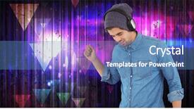  Presentation with music headphones - Amazing slide set having pink triangle - hipster wearing headphones enjoying music backdrop and a  colored foreground
