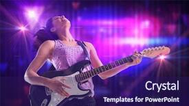  Presentation with girl design - Slides having pink triangle - pretty girl playing guitar background and a  colored foreground