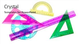  Presentation with measure and marking tools - Slide set consisting of pink triangle - set of measuring tools background and a white colored foreground