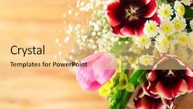  Presentation with top view of appetizing fresh - Colorful PPT theme enhanced with pink tulip - bouquet of fresh flowers top backdrop and a blonde colored foreground
