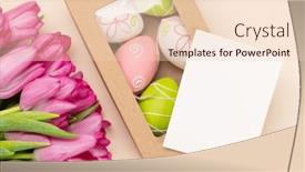  Presentation with text box - PPT layouts consisting of pink-tulip-flowers-bouquet-gift background and a lemonade colored foreground