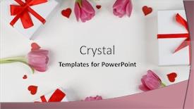  Presentation with pink wedding - Beautiful presentation theme featuring pink-tulip-flowers-gifts backdrop and a light gray colored foreground