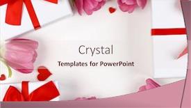  Presentation with border pink - Presentation theme consisting of pink tulips gifts and hearts border frame with copy space on white background valentines day concept background and a lemonade colored foreground