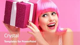  Presentation with gift certificate border - Presentation theme featuring young happy woman with gift background and a coral colored foreground