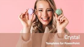  Presentation with unicorn cake pink frosting - Beautiful PPT theme featuring pink wall background holding cake backdrop and a coral colored foreground