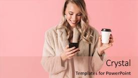  Presentation with happy image - PPT theme consisting of pink wall background using mobile background and a coral colored foreground