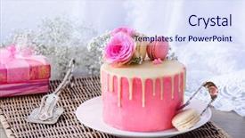  Presentation with pink wedding - PPT theme featuring pink wedding cake with french background and a sky blue colored foreground