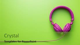  Presentation with pink green - Colorful slide deck enhanced with pink-wired-stereo-headphones backdrop and a yellow colored foreground