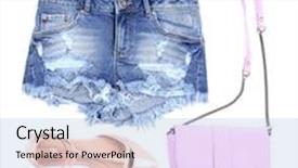  Presentation with color pink - Cool new slide deck with pink women bag clothes and color shoes isolated on whit backdrop and a light blue colored foreground