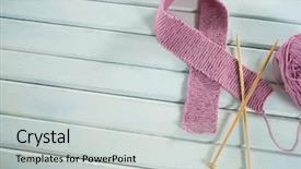  Presentation with needles - PPT layouts enhanced with pink woolen breast cancer background and a light gray colored foreground