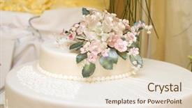  Presentation with cake - Audience pleasing PPT theme consisting of pinkish - detail of a wedding cake backdrop and a lemonade colored foreground