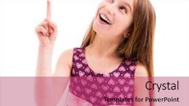  Presentation with pop art pink hair - Beautiful PPT theme featuring pinkish - laughing girl pointing up wearing backdrop and a violet colored foreground