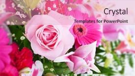  Presentation with light pink - Cool new presentation theme with pinkish tone flower bouquet backdrop and a coral colored foreground