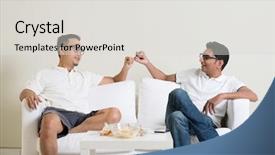  Presentation with giving - Slide set enhanced with pinky - friends sitting on sofa background and a light gray colored foreground