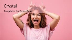  Presentation with okra or lady s finger - Slide deck with pinky - image of funny young lady background and a lemonade colored foreground