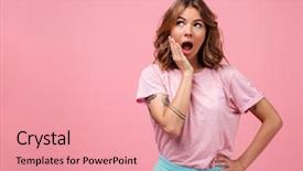  Presentation with steampunk lady - Colorful PPT layouts enhanced with pinky - image of shocked young lady backdrop and a coral colored foreground