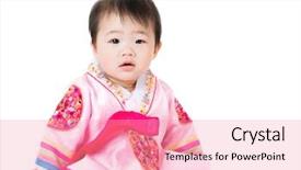  Presentation with korean - Colorful presentation design enhanced with pinky - little girl with traditional korean backdrop and a coral colored foreground
