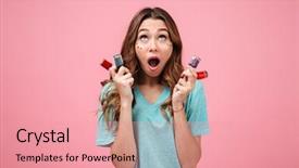  Presentation with photo - Slide deck featuring pinky - photo of shocked emotional young background and a coral colored foreground