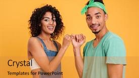  Presentation with young happy couple - Presentation enhanced with pinky - portrait of a happy young background and a gold colored foreground