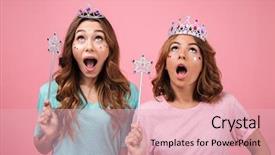  Presentation with portrait of excited overjoyed female - PPT theme enhanced with pinky - portrait of an excited cheery background and a lemonade colored foreground