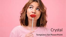  Presentation with lips - Amazing slide set having pinky - portrait of pretty woman posing backdrop and a lemonade colored foreground