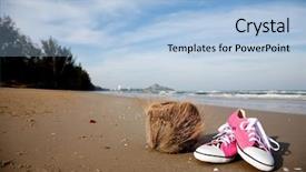  Presentation with sports shoes - Presentation theme having pinky sports shoes and coconut background and a light blue colored foreground