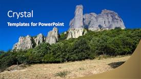  Presentation with rocks - Audience pleasing PPT theme consisting of pinnacles-of-rocks-in-meteora backdrop and a ocean colored foreground