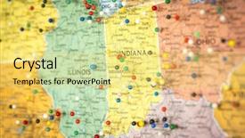  Presentation with united states map - Slides with pinpoint - colorful detail map macro close background and a yellow colored foreground