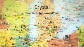  Presentation with united states map - Theme featuring pinpoint - colorful detail map macro close background and a yellow colored foreground