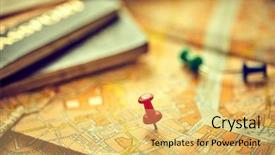  Presentation with travel itinerary - Colorful slide set enhanced with pins marking travel itinerary points backdrop and a yellow colored foreground