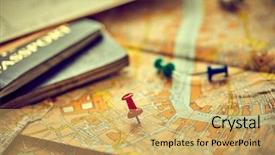  Presentation with travel itinerary - Beautiful PPT theme featuring pins marking travel itinerary points backdrop and a yellow colored foreground