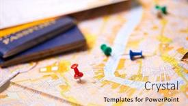  Presentation with travel itinerary - Beautiful slides featuring pins-marking-travel-itinerary-points backdrop and a lemonade colored foreground