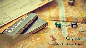  Presentation with travel itinerary - Colorful PPT layouts enhanced with pins-marking-travel-itinerary-points backdrop and a yellow colored foreground