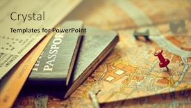  Presentation with travel itinerary - PPT theme having pins-marking-travel-itinerary-points background and a yellow colored foreground