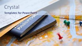  Presentation with travel itinerary - Presentation theme enhanced with pins-marking-travel-itinerary-points background and a sky blue colored foreground