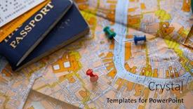  Presentation with travel itinerary - Presentation theme featuring pins-marking-travel-itinerary-points background and a coral colored foreground