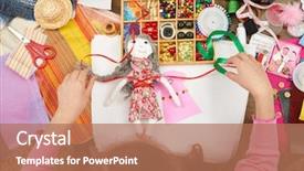  Presentation with doll - Amazing PPT layouts having pins needles - girl sews doll clothes top backdrop and a coral colored foreground