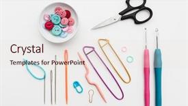  Presentation with knitting - Cool new PPT theme with pins needles - knitting and sewing supplies backdrop and a sky blue colored foreground