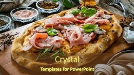  Presentation with vegetables - Slide deck enhanced with pinsa-romana-with-cooked-ham background and a tawny brown colored foreground