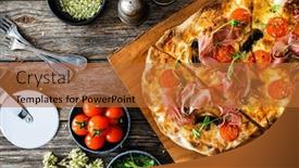  Presentation with vegetables - Slide deck enhanced with pinsa-romana-with-prosciutto-crudo background and a red colored foreground