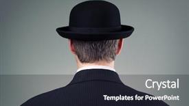  Presentation with business culture - Beautiful presentation theme featuring pinstripe - businessman in bowler hat concept backdrop and a wine colored foreground