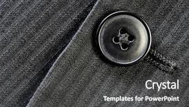  Presentation with kyc button representing know - Presentation design featuring pinstripe - detail of closeup of suit background and a dark gray colored foreground
