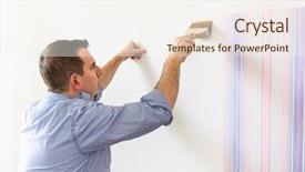  Presentation with glue - Slide set having pinstripe - handyman painting wall with background background and a sky blue colored foreground