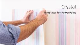  Presentation with wallpaper kopi - Beautiful presentation theme featuring pinstripe - handyman putting up wallpaper backdrop and a white colored foreground