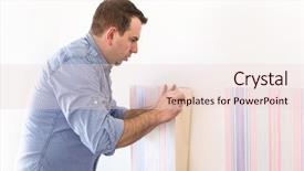  Presentation with handyman - PPT theme having pinstripe - handyman putting up wallpaper background and a lemonade colored foreground