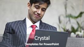  Presentation with indian - Slide deck consisting of pinstripe - indian businessman using tablet pc background and a dark gray colored foreground